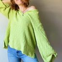 Coldwater Creek Funky  Lime Green Textured Flare Sleeve Quarter Zip Flowy Sweater Photo 2