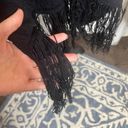 BCBGMAXAZRIA  Women's M L Drue Pointelle Sheer Lace Fringe Poncho Black Boho Goth Photo 7