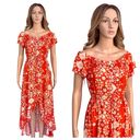 Abel the label  Rustica Floral orange hi-low midi dress Off Shoulder Ruffle Small Photo 1