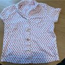 Roller Rabbit  white pink heart print collared button up pajama polo top medium Photo 2