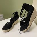 Eileen Fisher  Women’s Espadrille WedgeTumbled Nubuck Black Straps Sz 9 Jute Sole Photo 8