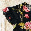 Socialite  Black Floral Flutter Sleeve Tie Front Blouse Top Women’s Size XS Photo 3