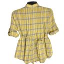 Moda International Gold, Gray, White Plaid w Gold Metallic Threading Shirt Wm S Photo 6