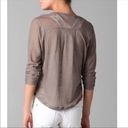 Vince  100% Linen Button Up Light Brown Henley Tee Top‎ Womens Size L Long Sleeve Photo 2