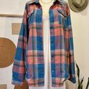 Quiksilver  Blue & Pink Flannel Snap Button Quiktech Layering Utility Shirt XL Photo 0