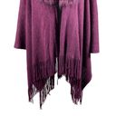 Young USA Knit Poncho Cape Shawl Faux Fur Collar Fringe OSFM Plum Purple NEW! Photo 7