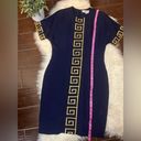 Chetta B  Navy Blue with embroidered Gold design short sleeve dress sz 10 Photo 7