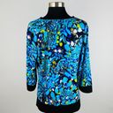 Laura Ashley  Womens Medium M Colorful Abstract Animal Print Top Pleated V Neck Photo 3