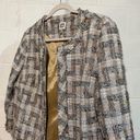 Anne Klein  Womens Long Topper Jacket 14 Brown Tweed Fringed Open Front Career Photo 5