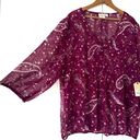 st. john's bay  Womens Sheer Floral Tunic Top 2X Purple Popover Buttons Paisley Photo 4