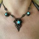 Antique Art Nouveau Silver Tone Czech Glass Blue Chrysoprase Necklace 1890’s Photo 1