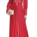 Farm Rio  Cutout Maxi Dress Red V Neck Ballon Sleeve Size Medium NWT Photo 0