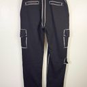 Maniere De Voir  Women's Black Cargo Pockets Scribble Print Jogger Pants Size 4 Photo 4