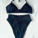 Aerie  Black Ribbed High Waisted Bikini Set Photo 0