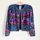 Vintage Blue  Pink Beaded Sequin Silk Blazer Jacket Mardi Gras sz Small Photo 7