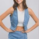 Denim Button Down Vest in Dark Wash Blue Size L Photo 3