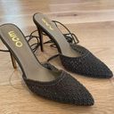 EGO  Lacy Fabric Upper Ankle Tie Wrap Heels in Dark Olive Green / Brown Color Photo 5