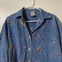 Disney The  Store Womens Denim Button Up Shirt Winnie the Pooh Piglet Blue XL Photo 1