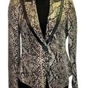 ZARA  Open Snake Skin Satin Lined Faux Leather Trim Blazer Shoulder Pads M Tan Photo 0