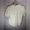 Rae Dunn  Women's Linen Pineapple Print Button Up Shirt Short Sleeve Collar Large Photo 2