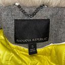 Banana Republic  Womens Faux Fur Coat Jacket Plaid Lined Zip Up Gray Yellow Small Photo 7