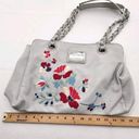 Nicole Miller  Faux Leather White Shoulder Bag Floral Embroidery Purse Hand Bag Photo 5