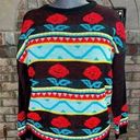 sweater flower pattern floral red white yellow rose black bright Size XL Photo 0