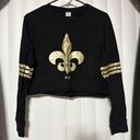 NOLA New Orleans Saint black/gold sweatshirt style long sleeve crop top Size L Photo 0