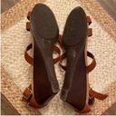 Ralph Lauren  Brown Cognac Suede Leather T-Strap Lydia Wedge Sandals Size 10 Photo 5