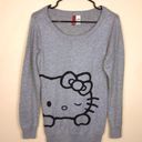 Sanrio  Women’s Hello Kitty Large Face Knit Heather Gray Black Longline Sweater Photo 0