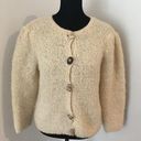 The Moon  GRAY Vintage Off White Boucle Knit Sweater Cardigan Wood Buttons Medium 4 Photo 0
