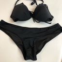 Victoria's Secret  Black Bombshell Push-up 34 D Bikini Set with Ruched bottoms L Photo 1