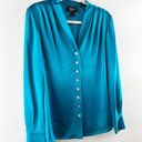 St. John  Couture Button Down Long Sleeve Silky Blouse Shirt Teal Blue 6 Photo 5