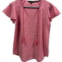 Harvé Benard Harve Benard Washable Linen Cotton Pink Tassel Short Sleeve Blouse Top Women’s S Photo 4