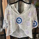 ZARA  crop top crochet evil eye cover-up wide boat neck swimsuit short sleeve Photo 0