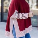 Pink Lily Womens Sweater Size Small burgundy Striped Mock Neck Poncho Pullover Photo 2