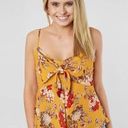 Lily White Buckle Women’s Yellow Red Floral Tie Front Cami Tank Top Size Medium Photo 0