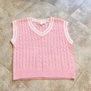 The Moon NWT Sugar Pink Knit V Neck Vest White Trim Pullover Extra Small Stretchy Photo 1