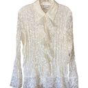 Coldwater Creek  | Cream Ruffle Front Long Sleeve Crinkle Blouse 1X Photo 0