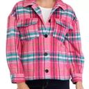 Crown & Ivy  Women’s Size XXL Pink Green Fleece Plaid Shacket Flannel ♦️ Photo 1