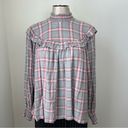 Peace Love World  plaid mock Neck Blouse Top Size M Smocking Detail Photo 2