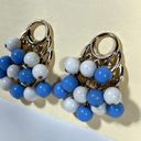 Vintage Blue  and White Beaded Earrings, Clipon Tiered Jewelry Photo 5