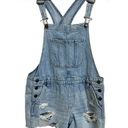 Abercrombie & Fitch  Womens Distressed Light Wash Denim Overall Shorts Size Small Photo 0