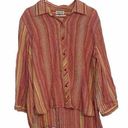 Coldwater Creek -Orange Peach Yellow Striped Long Sleeve Linen Button Top XL Photo 0