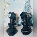 Ralph Lauren Black Leather Python Strappy Open Toe Heels size 10 Photo 5