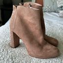 Guess  Women's 9 Beverly Faux Suede Eyelet Studded Heeled Bootie Camel Brown Photo 0