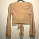 Windsor - Tan Sheer Textured Open Wrap Crop Top with Long Sleeves- Size Small Photo 1