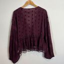 Free People  Burgundy Wine Nostalgic Feels Peasant Top Women's Size Large Photo 3