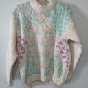 Vintage 1980s Pastel Kawaii Floral Print Knit Sweater Size L Size L Photo 0