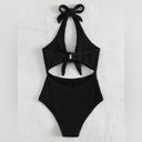 One Piece Black textured cut out halter  swimsuit Photo 4